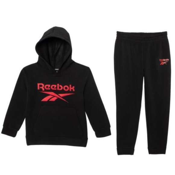 Reebok jogger set black spun fleece pullover, hood